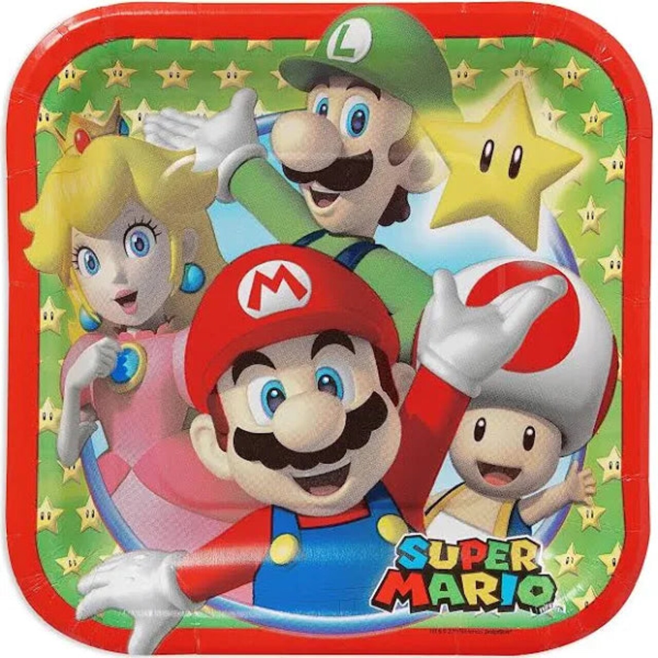 Designware Plates - Mario Brothers - Small 7 Inch - Paper - 8ct - Square - Stars
